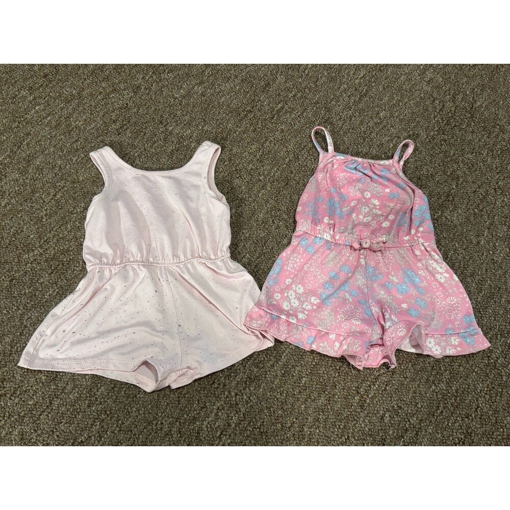 Pink Baby Girl Rompers Floral Sparkle 12 Month Bundle Of 2 Young Hearts EUC